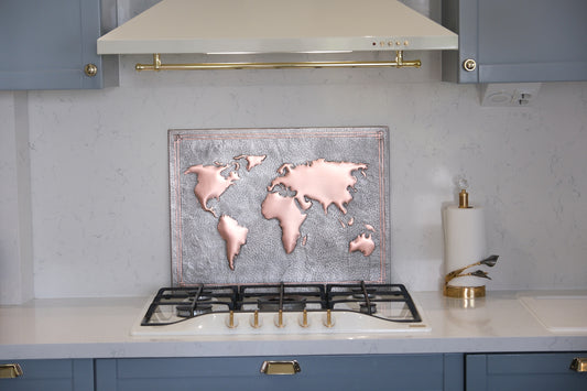 World Map Gray & Copper Kitchen Backsplash - Natuross