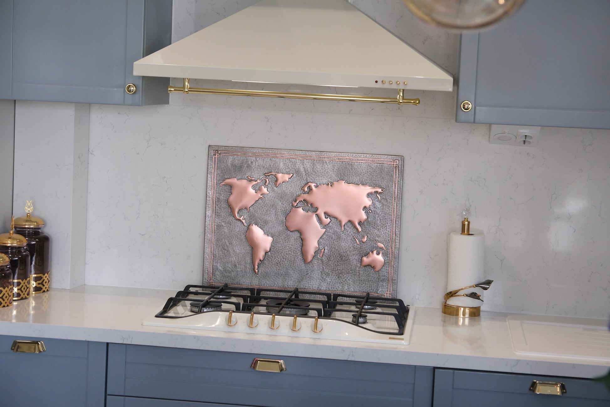 World Map Gray & Copper Kitchen Backsplash - Natuross
