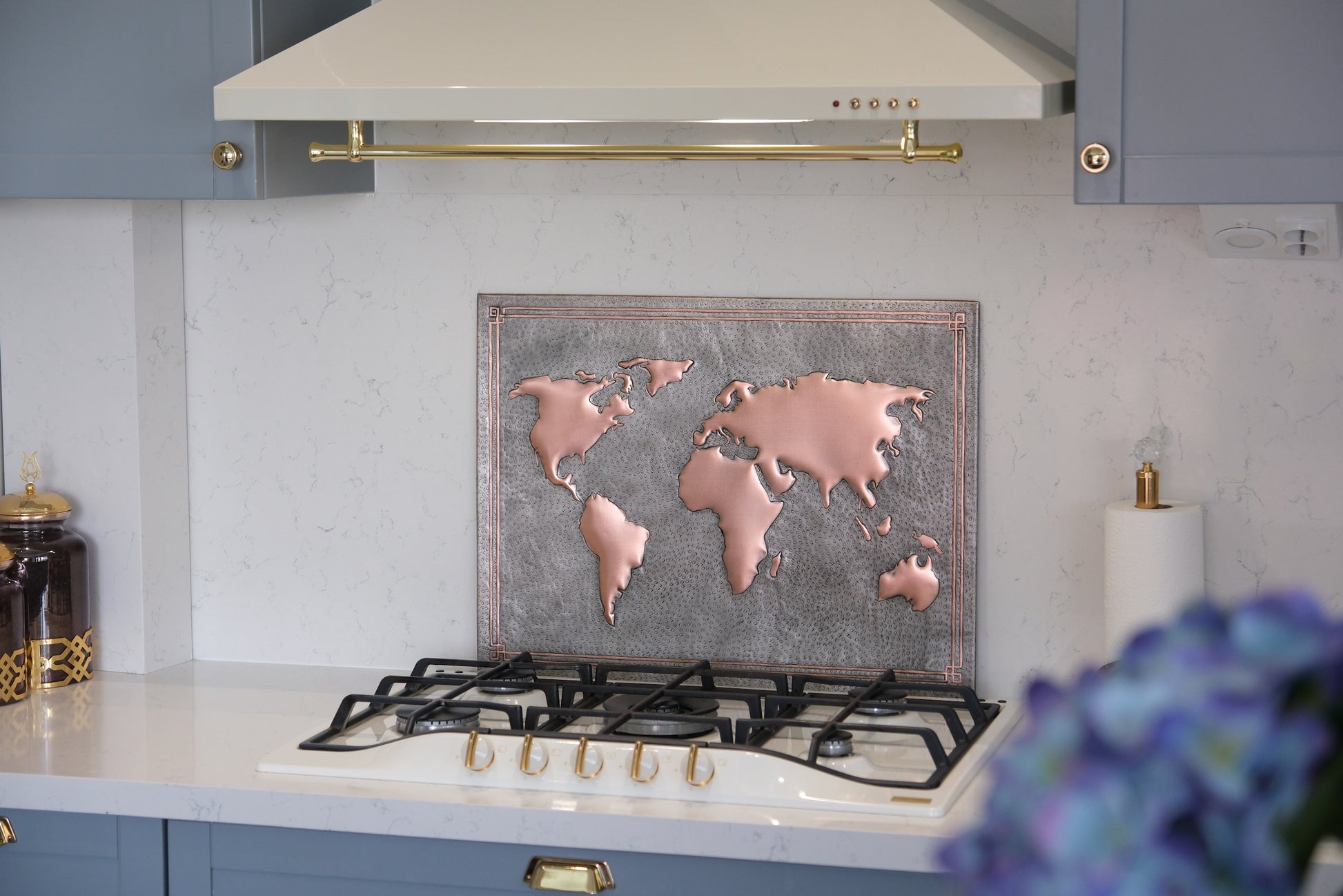 World Map Gray & Copper Kitchen Backsplash - Natuross
