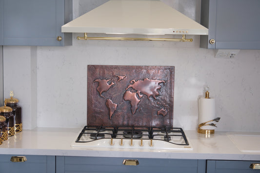 World Map Brown Copper Kitchen Backsplash - Natuross