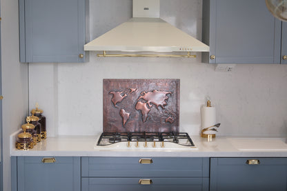 World Map Brown Copper Kitchen Backsplash - Natuross