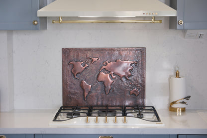 World Map Brown Copper Kitchen Backsplash - Natuross
