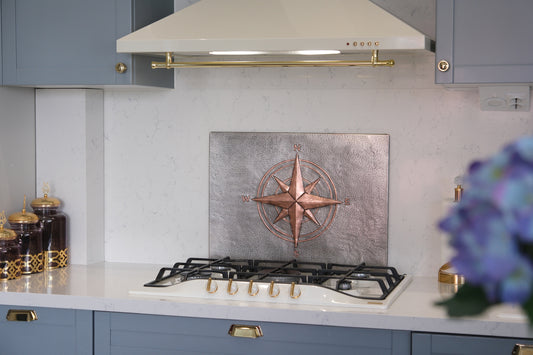 Compass Rose Gray & Copper Kitchen Backsplash - Natuross