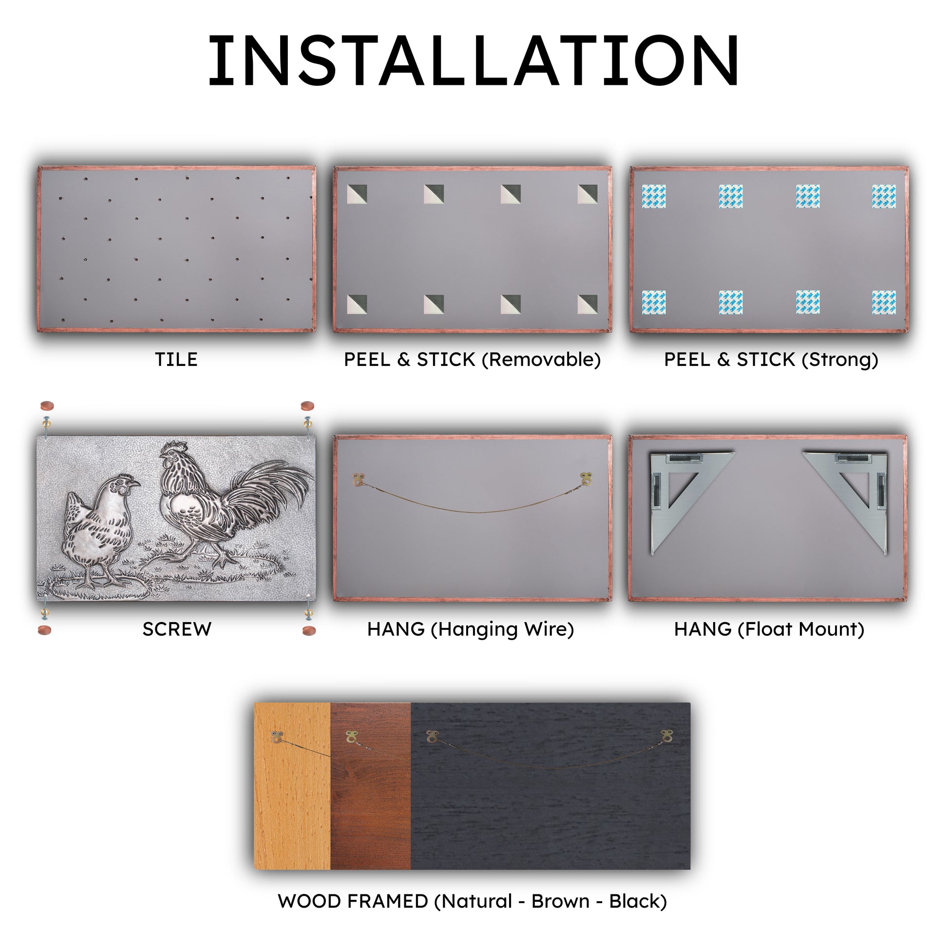 Farmhouse Kitchen Backsplash Tile - Copper Rooster & Chicken - Gray - Natuross