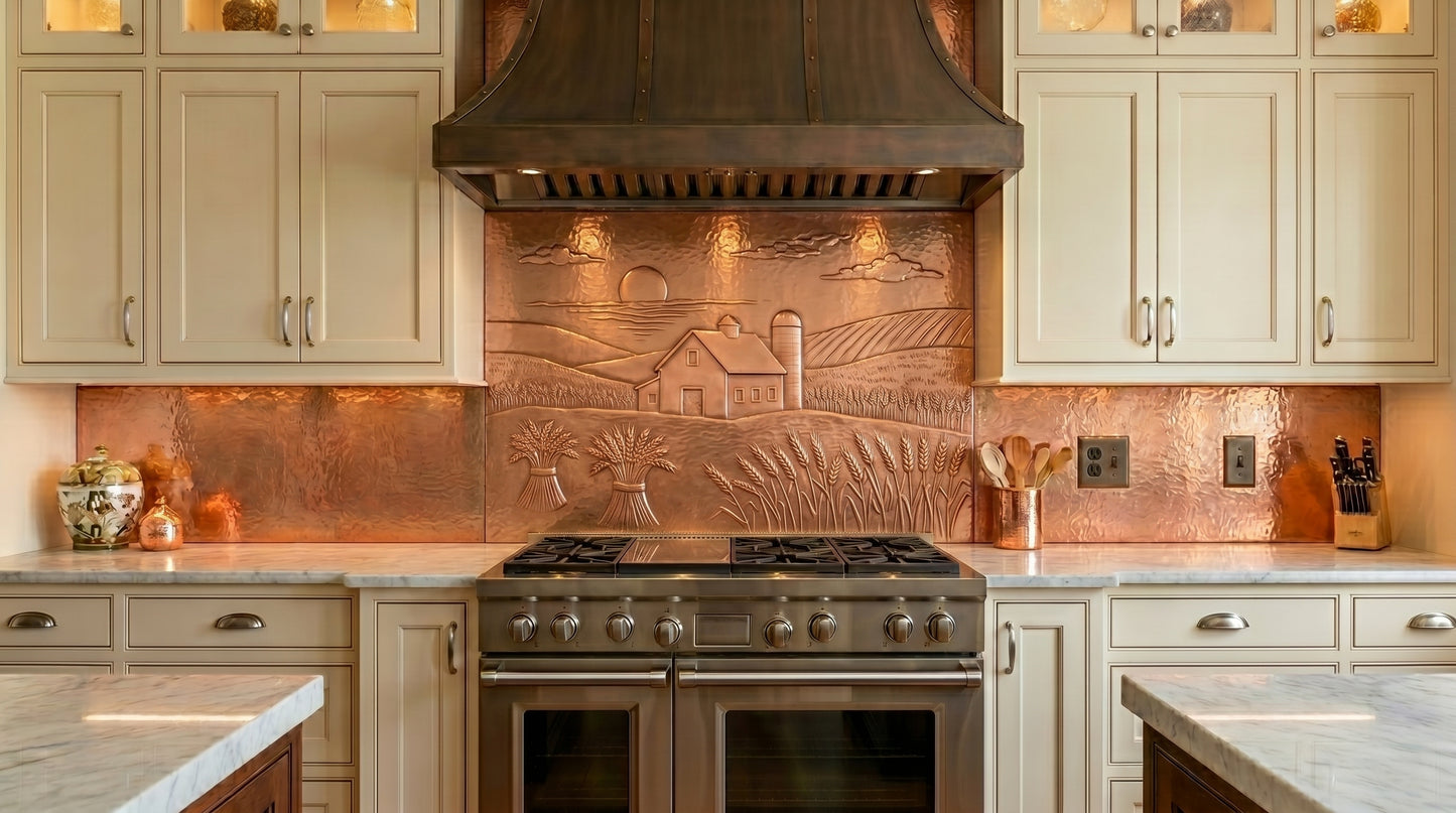 Farmhouse and Wheat Field Copper Panel