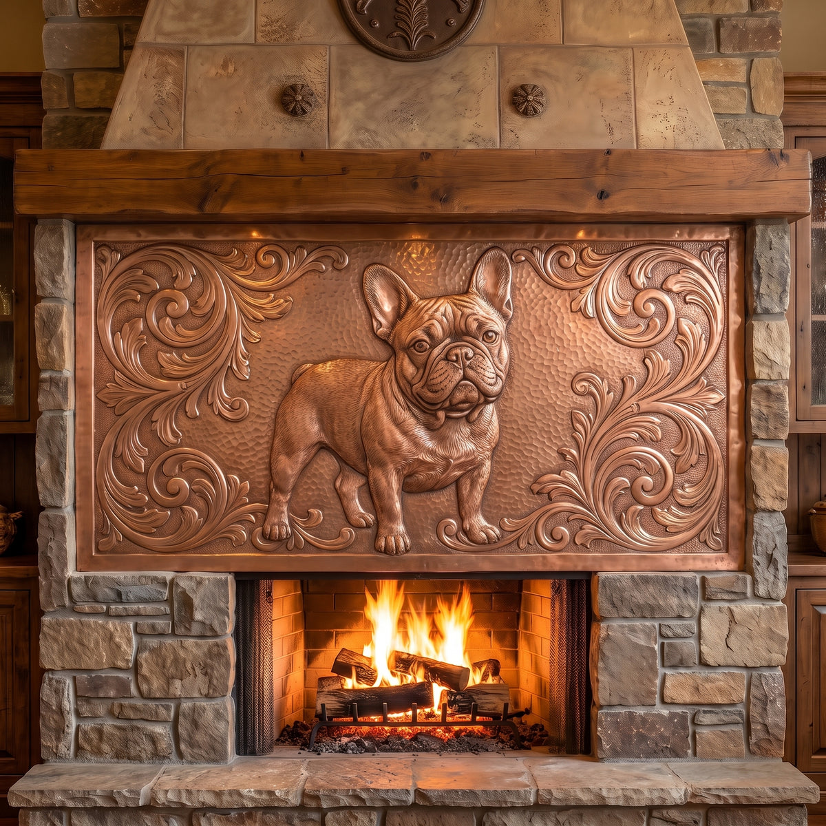 French Bulldog Scrollwork Copper Wall Art