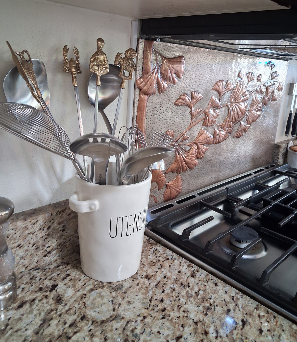 Ginkgo Leaves Copper Backsplash — Silver–Copper