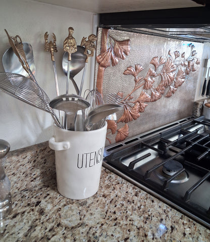 Ginkgo Leaves Copper Backsplash — Silver–Copper