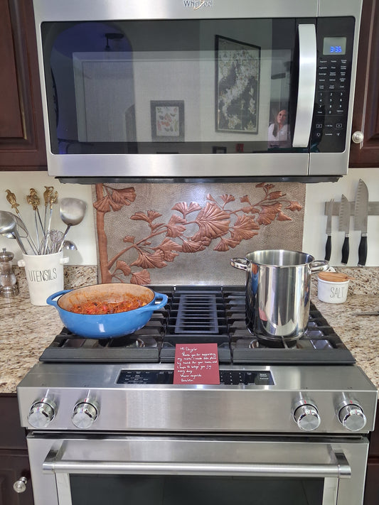 Ginkgo Leaves Copper Backsplash — Silver–Copper