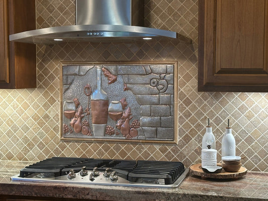 Italian Kitchen Backsplash Tile - Copper Tuscan Vineyard - Gray & Copper