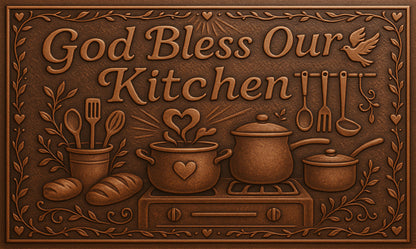 "God Bless Our Kitchen" Copper Stove Backsplash