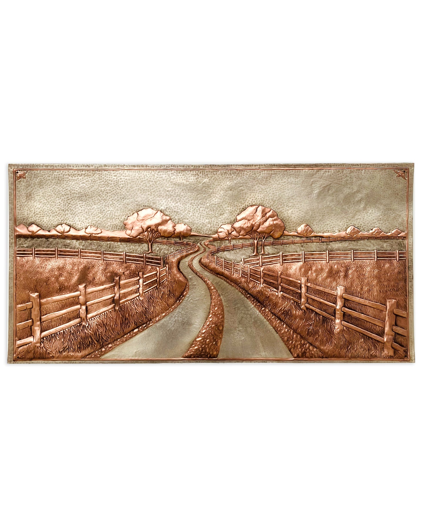 Country Road with Fence Copper Panel