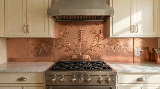 Hand-Hammered Copper Stove Backsplash