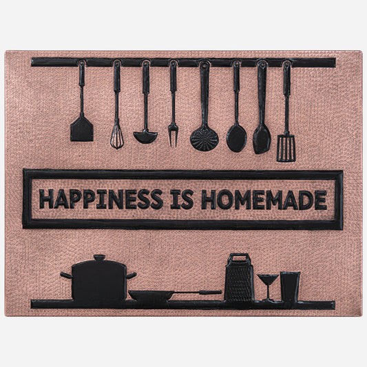 "Happiness is Homemade" Kitchen Backsplash Tile - 18x24 Copper&Black
