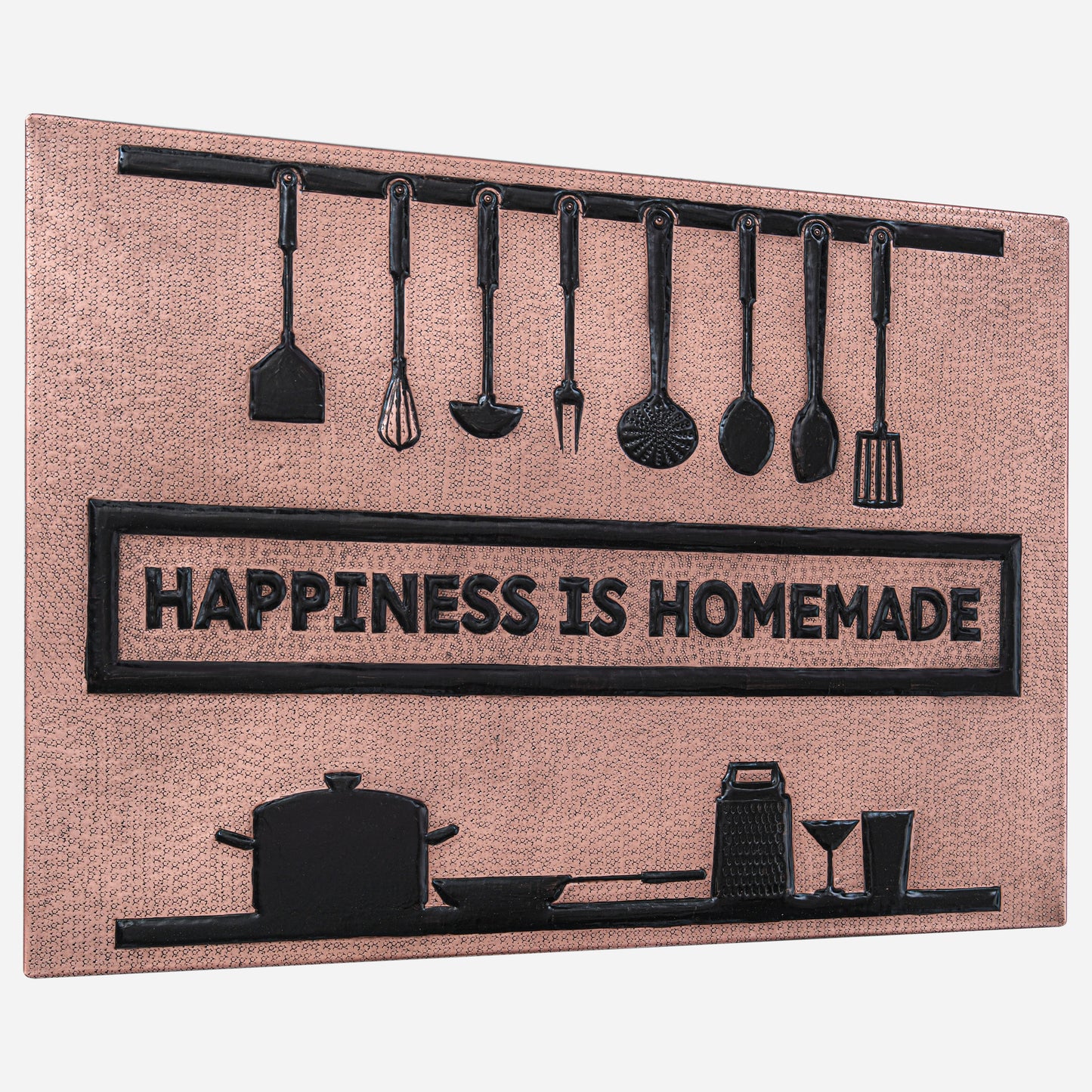 "Happiness is Homemade" Kitchen Backsplash Tile - 18x24 Copper&Black