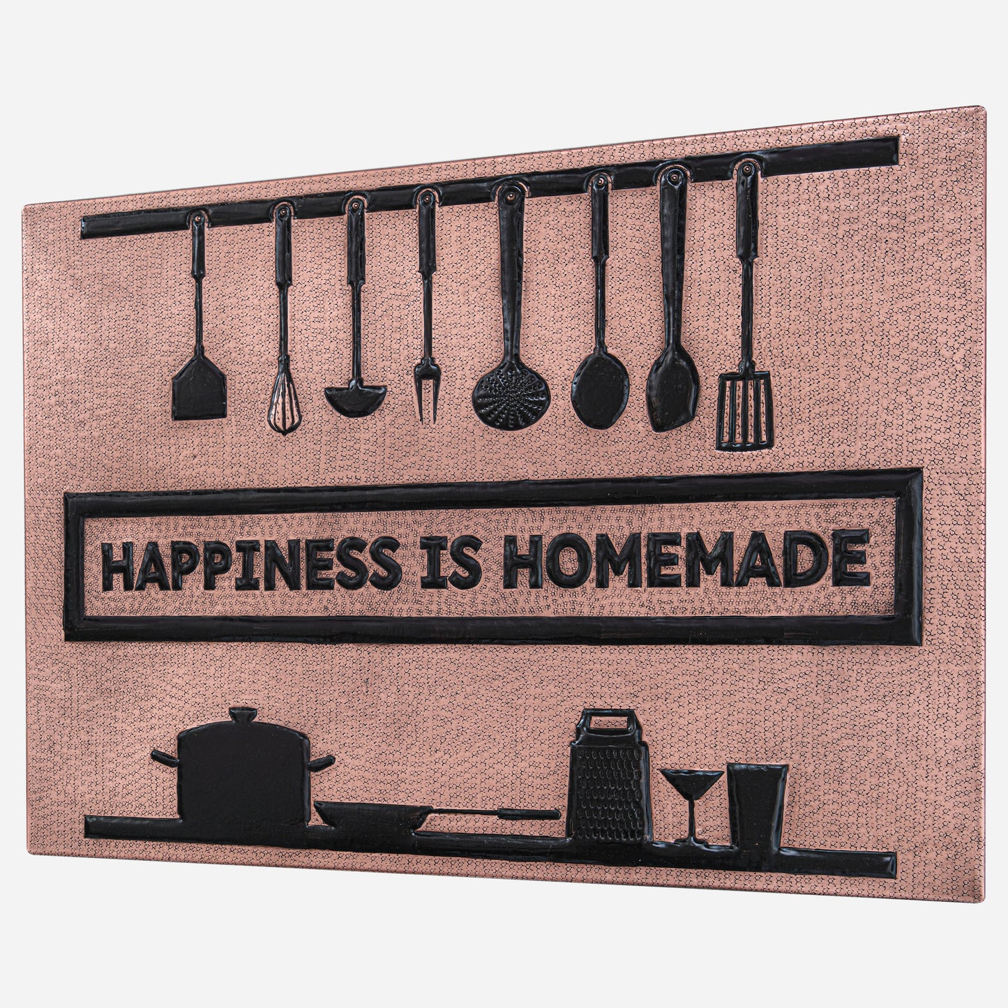 "Happiness is Homemade" Kitchen Backsplash Tile - 18x24 Copper&Black