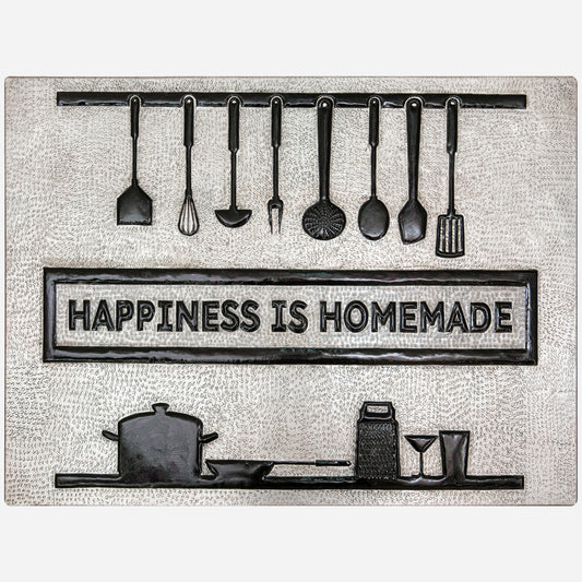 "Happiness is Homemade" Kitchen Backsplash Tile - 18x24 Gray&Black