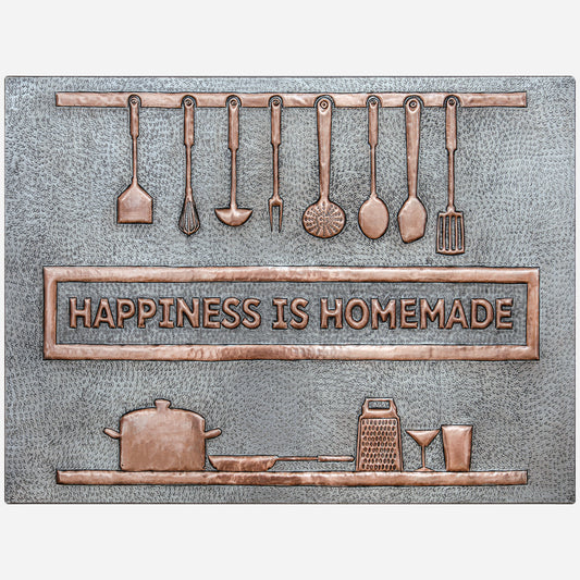 "Happiness is Homemade" Kitchen Backsplash Tile - 18x24 Gray&Copper