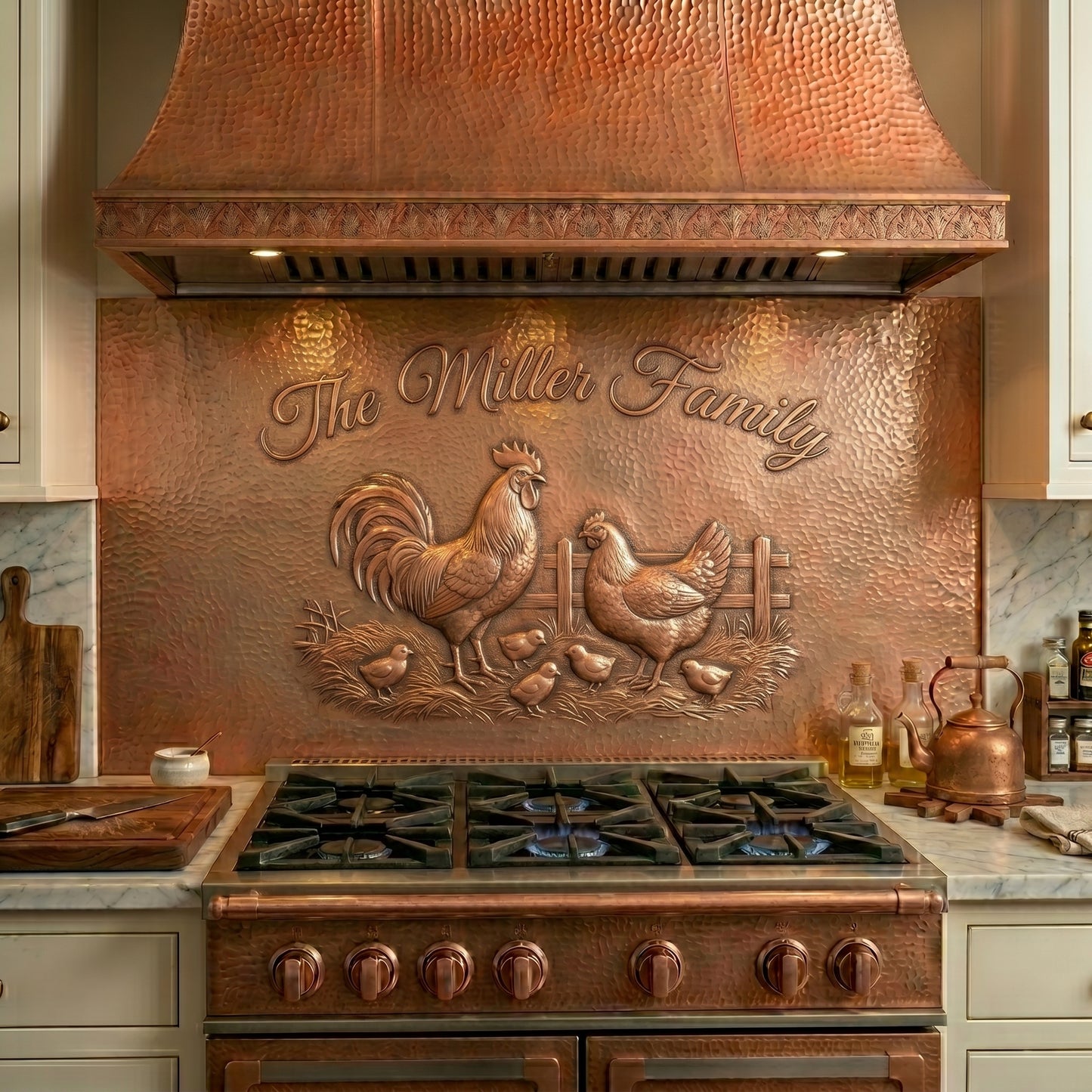 Homestead Chicken Family Copper Kitchen Backsplash