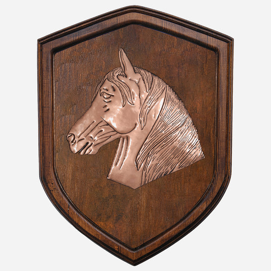 Copper Horse Head on Wood Plaque