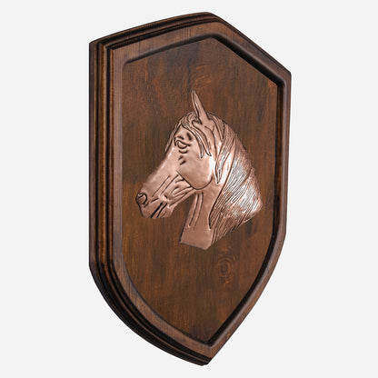 Copper Horse Head on Wood Plaque