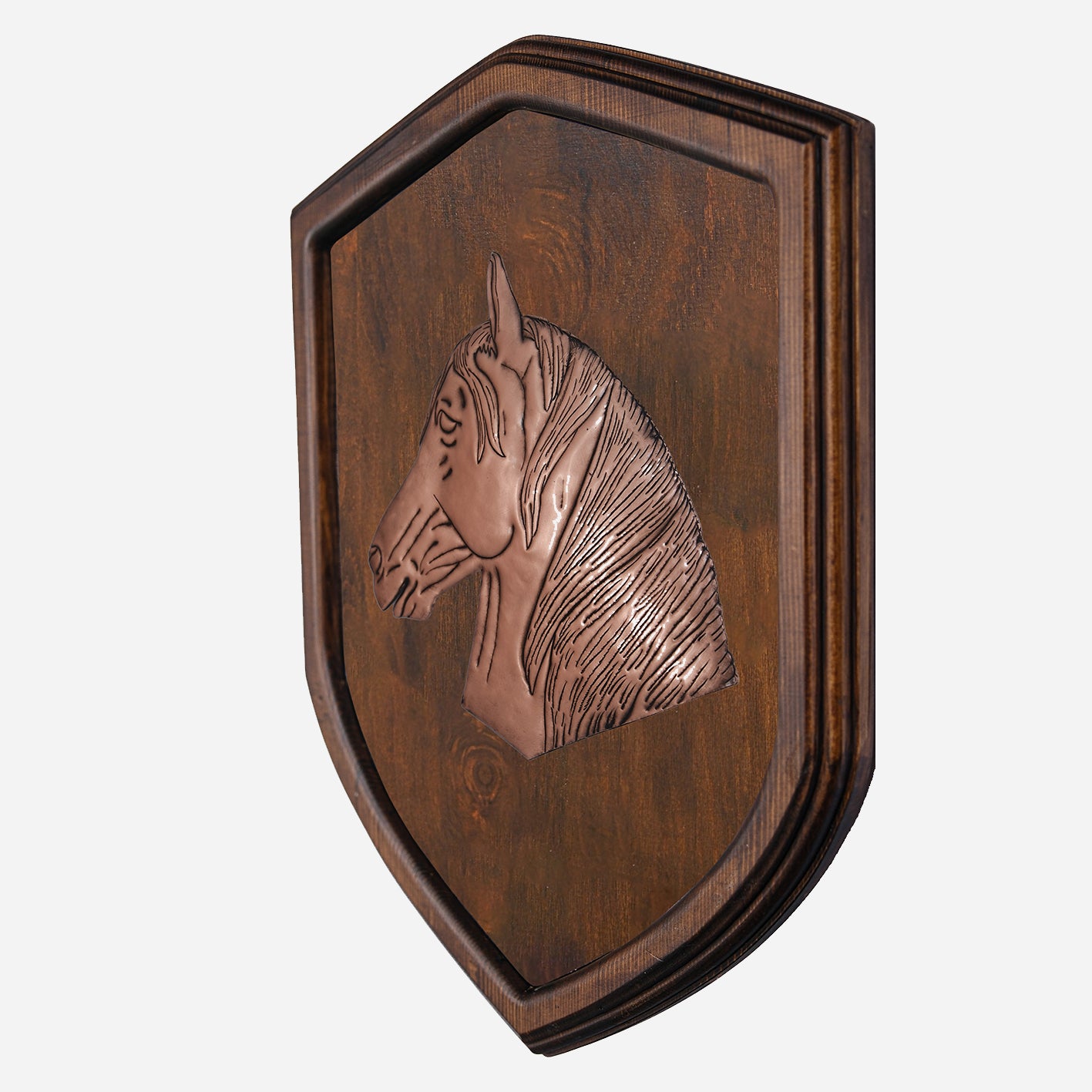 Copper Horse Head on Wood Plaque