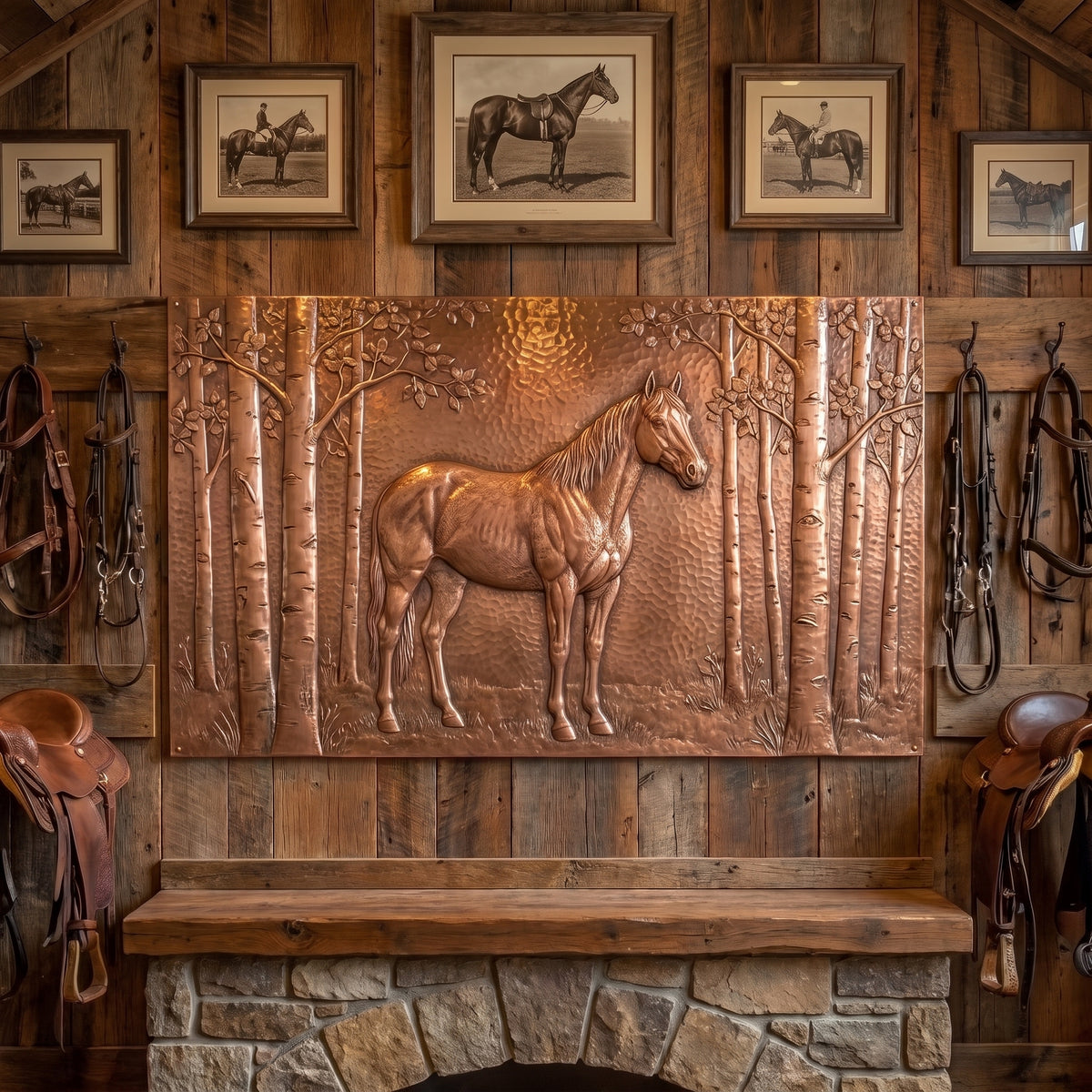 Horse in Aspen Trees Copper Wall Panel