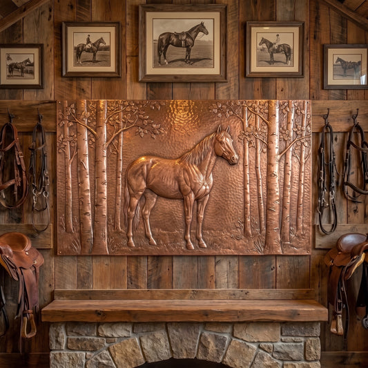 Horse in Aspen Trees Copper Wall Panel