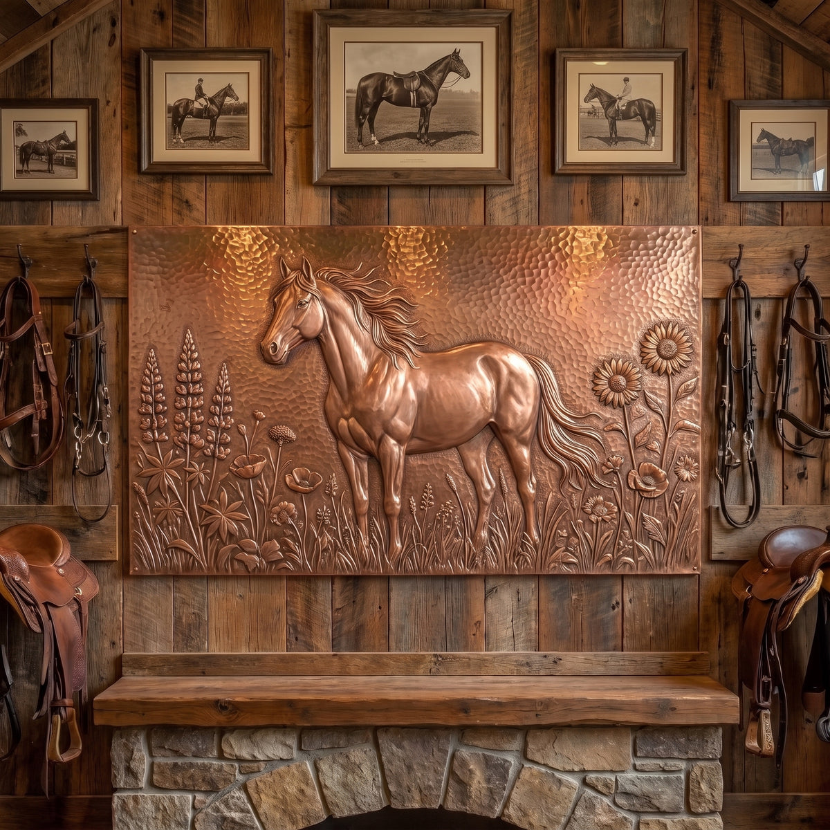 Horse in Wildflowers Copper Wall Panel