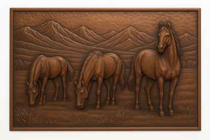 Horses in Valley Metal Wall Art Backsplash Panel