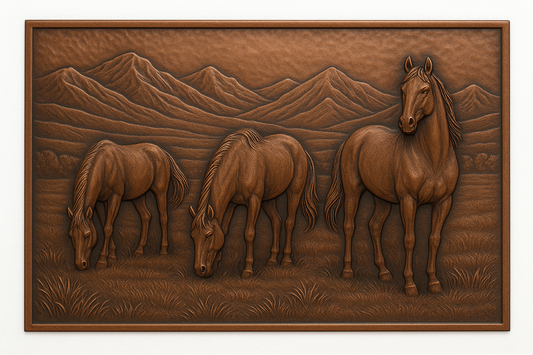 Horses in Valley Metal Wall Art Backsplash Panel