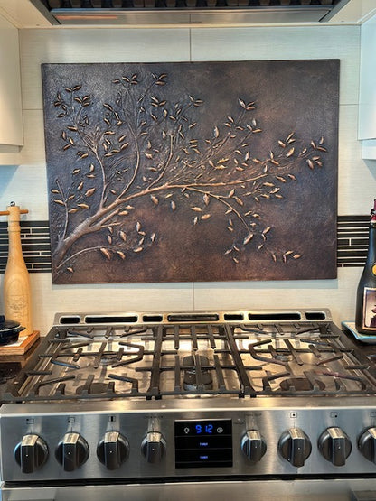 Rustic Brown Copper Tree Branches Backsplash | Handmade Farmhouse Kitchen Wall Art - Natuross