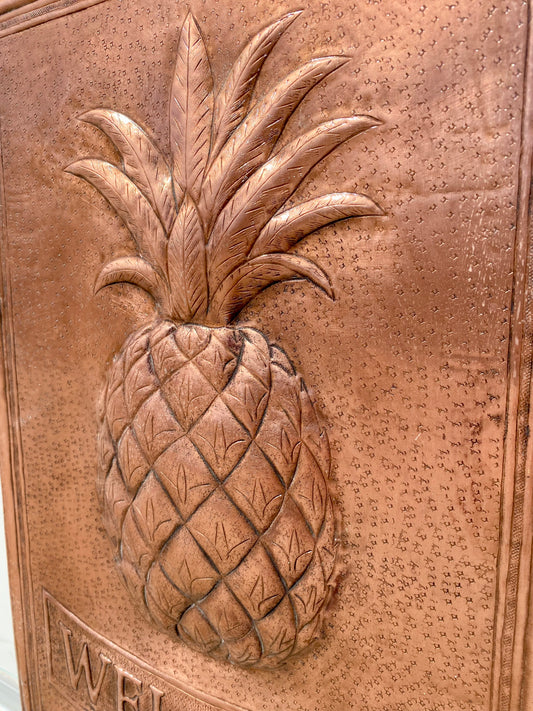 Hand-Hammered Copper Pineapple Welcome Sign — Rustic Wall Art Panel