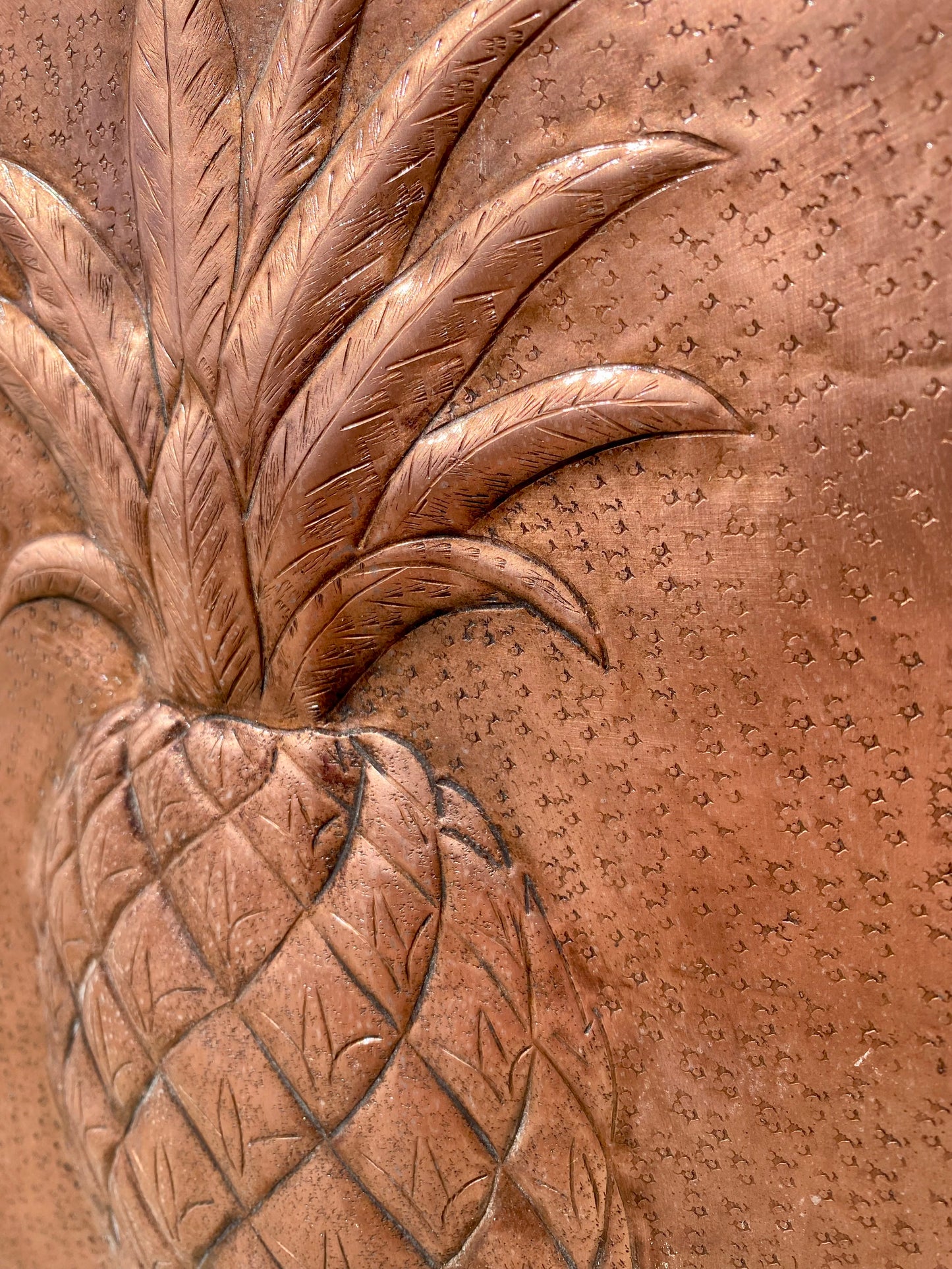 Hand-Hammered Copper Pineapple Welcome Sign — Rustic Wall Art Panel