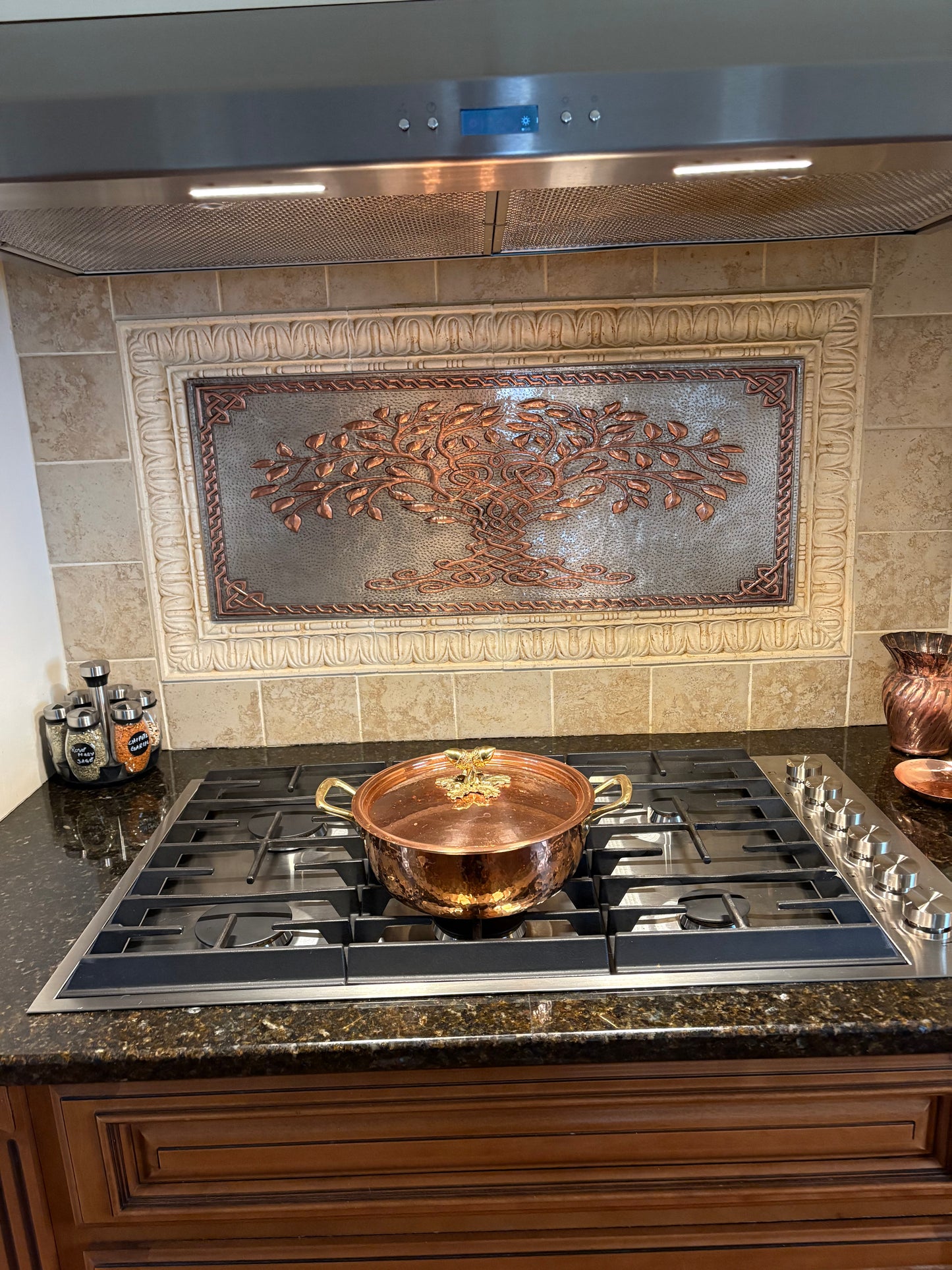 Tree of Life Copper Backsplash — Silver–Copper