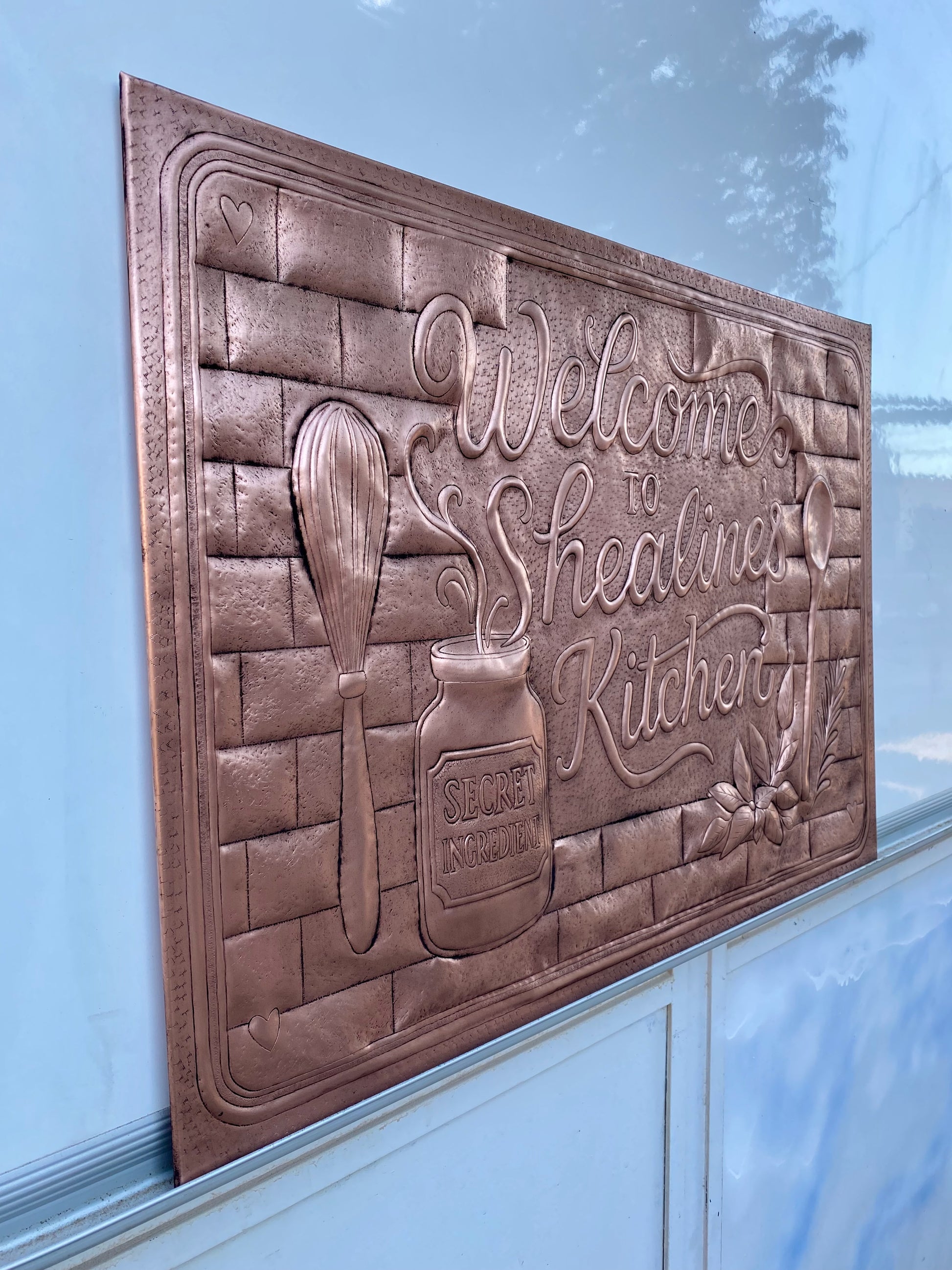 "The Secret Ingredient Is Always Love" Copper Backsplash - Natuross