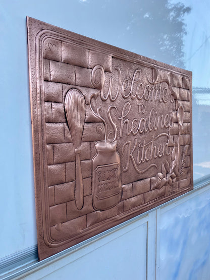 "The Secret Ingredient Is Always Love" Copper Backsplash - Natuross
