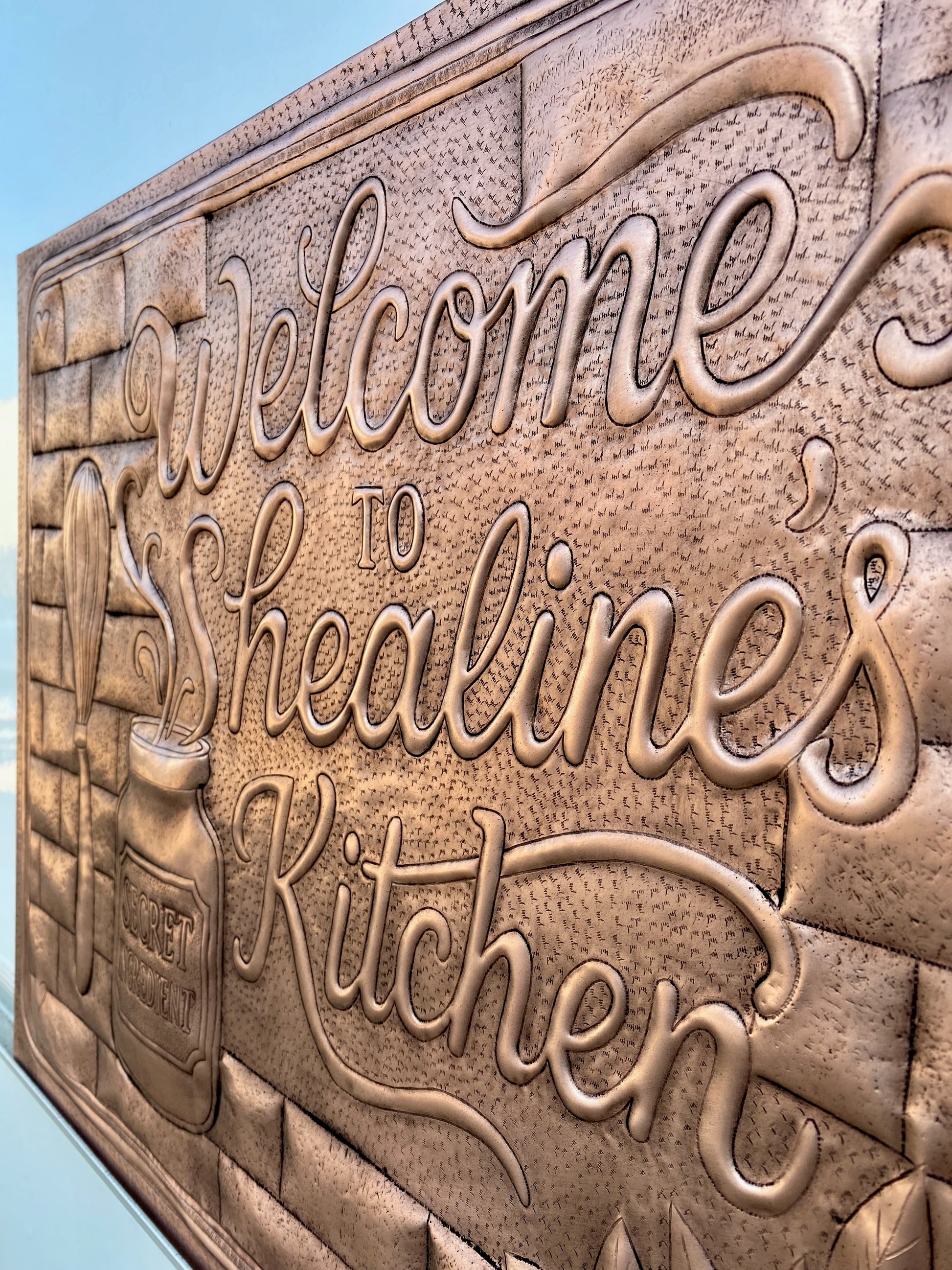 "The Secret Ingredient Is Always Love" Copper Backsplash - Natuross