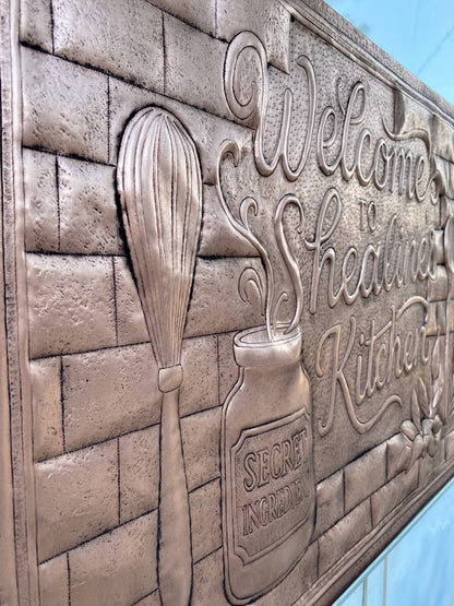 "The Secret Ingredient Is Always Love" Copper Backsplash - Natuross
