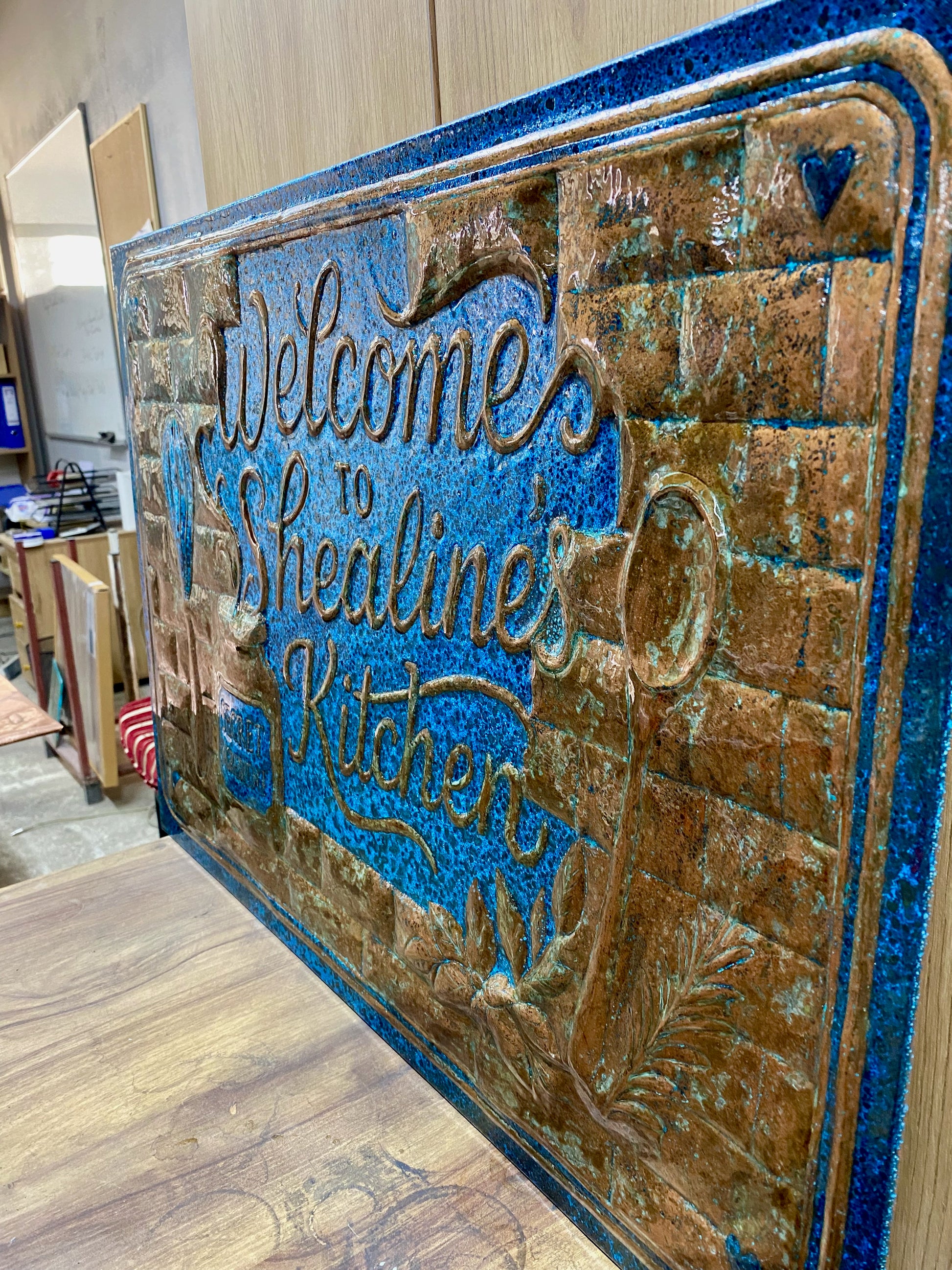 "The Secret Ingredient Is Always Love" Copper Backsplash - Natuross