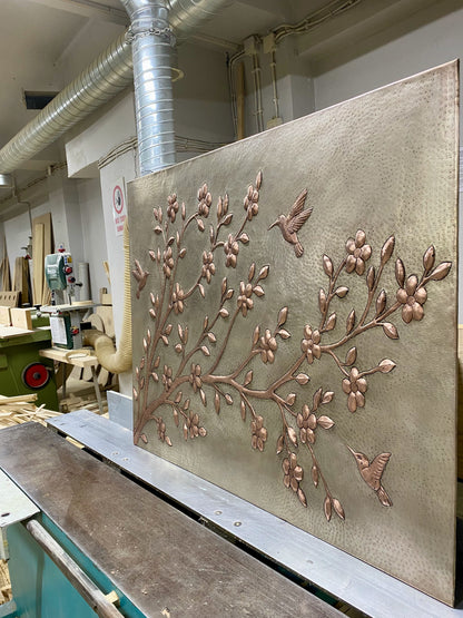 Tree Branch with Hummingbirds Copper Backsplash
