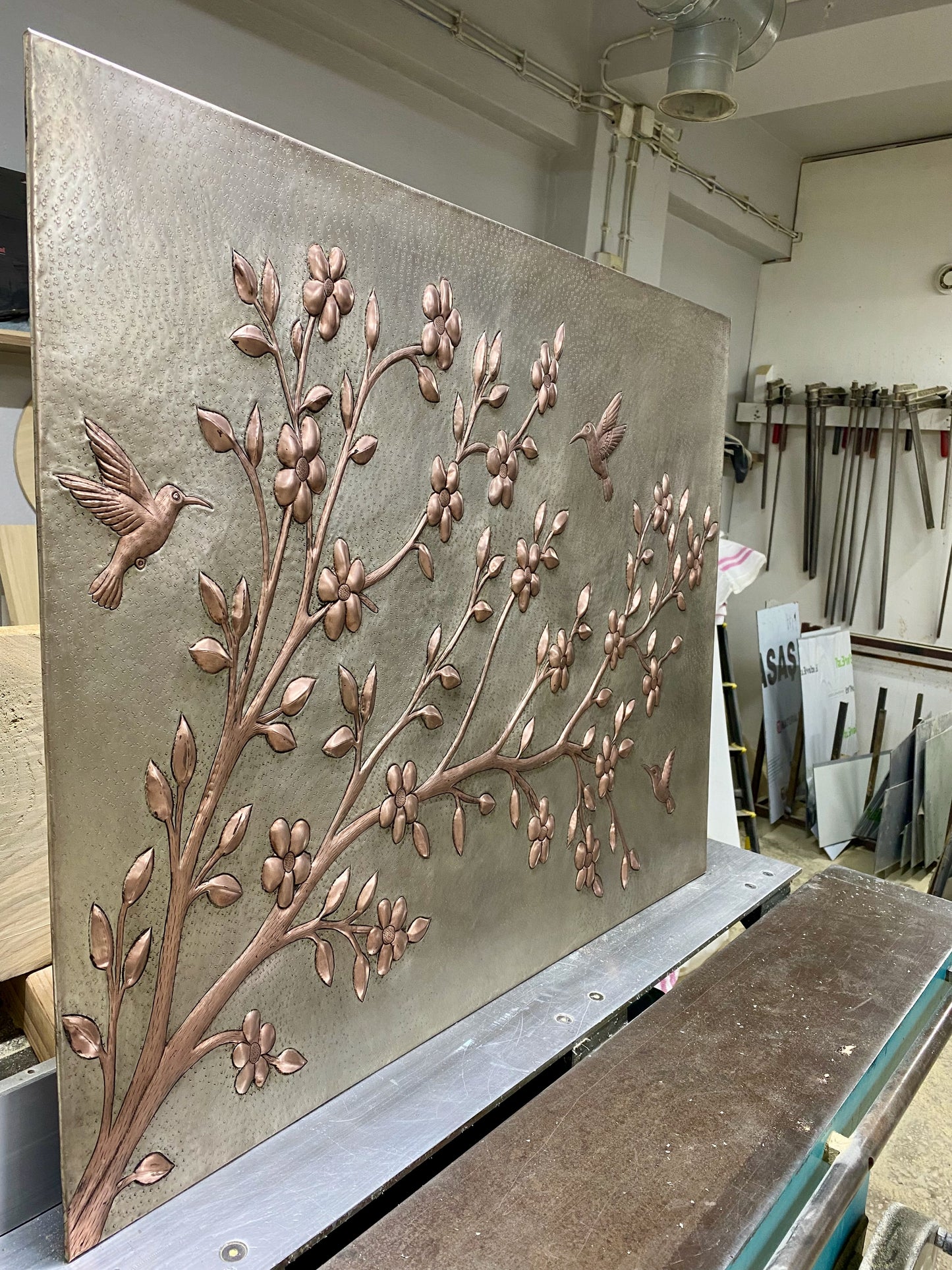 Tree Branch with Hummingbirds Copper Backsplash