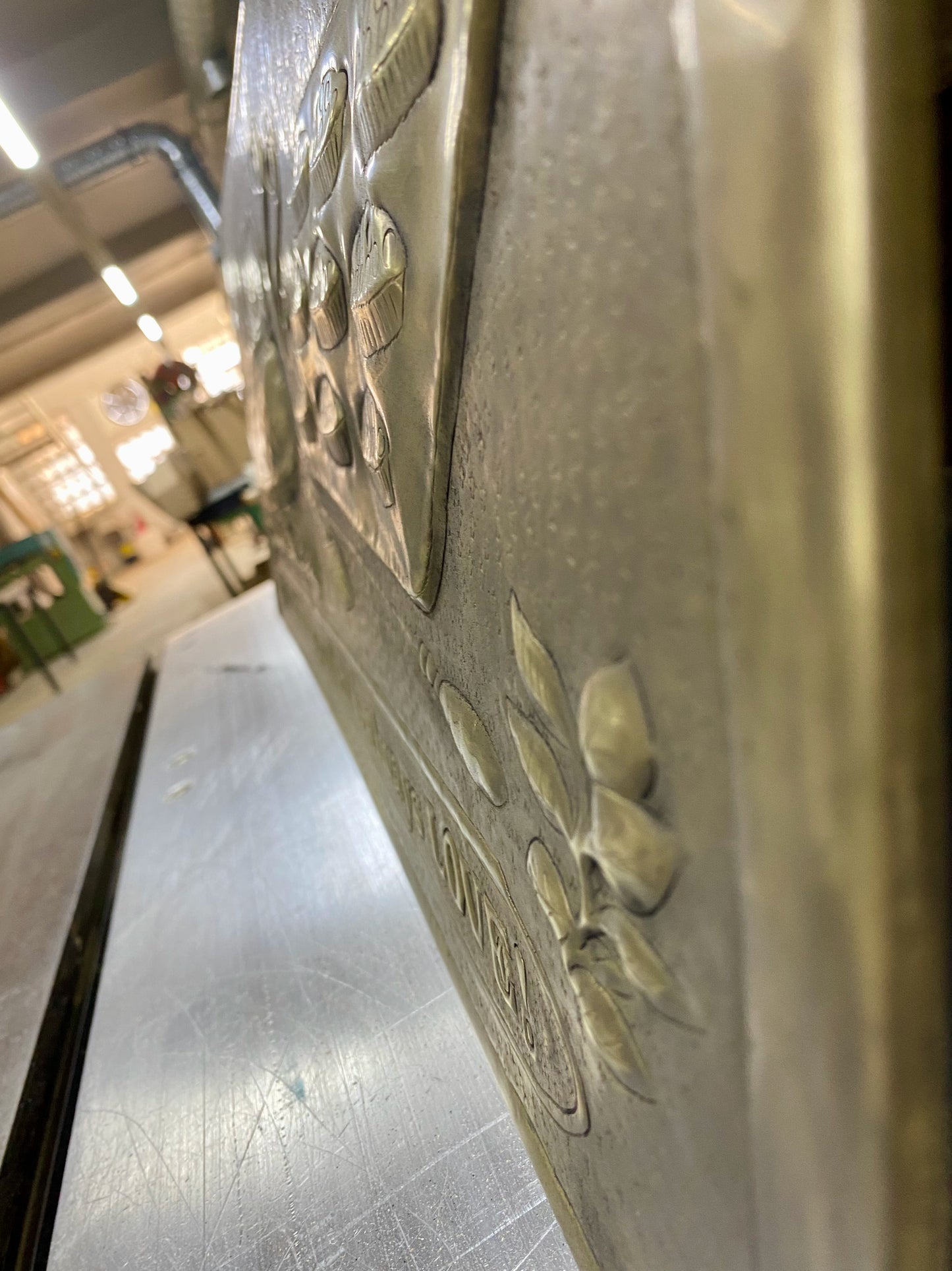 Antique Gold Kettle & Tray Backsplash Panel - Hand-Hammered Brass Wall Art