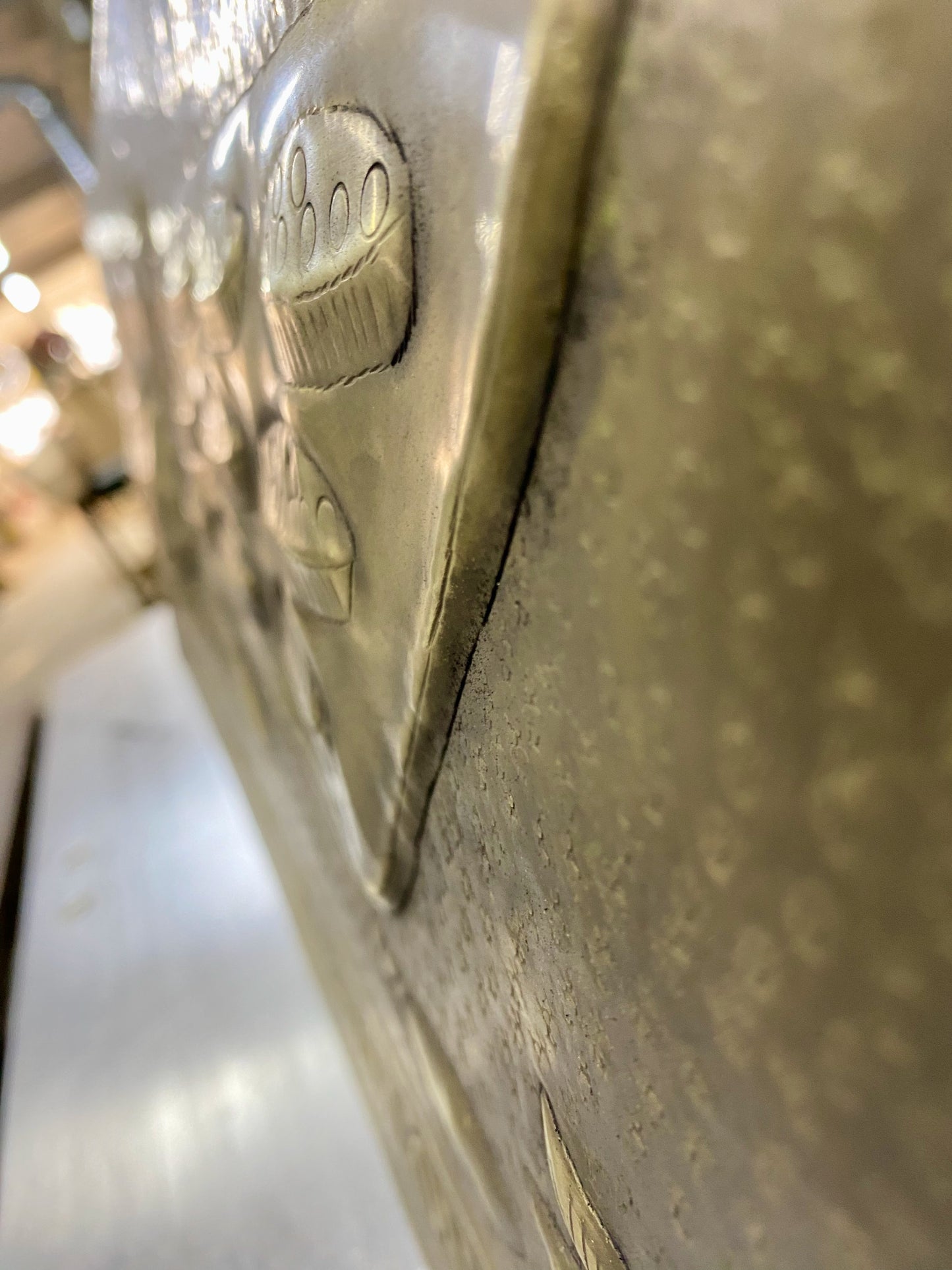 Antique Gold Kettle & Tray Backsplash Panel - Hand-Hammered Brass Wall Art