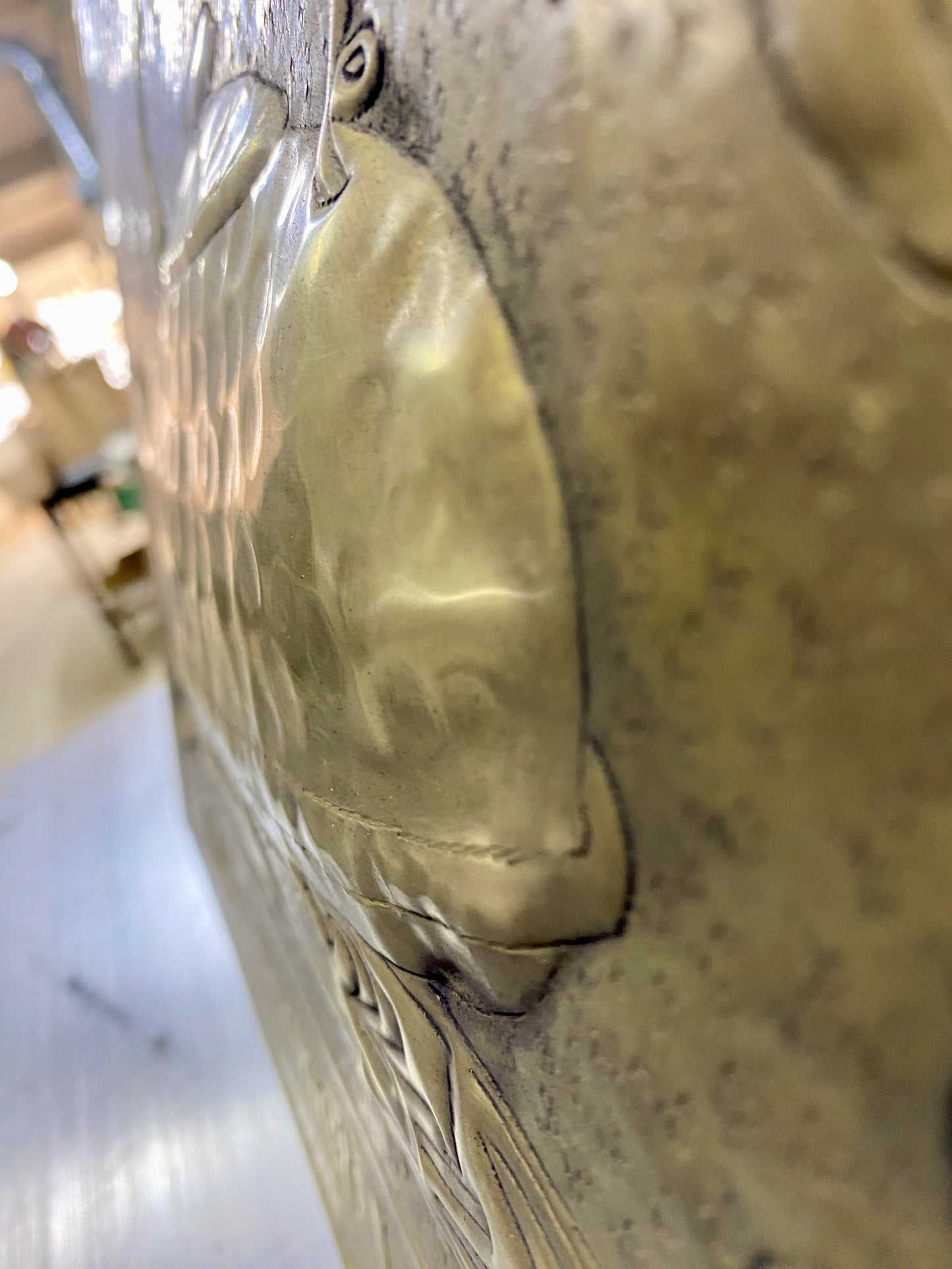 Antique Gold Kettle & Tray Backsplash Panel - Hand-Hammered Brass Wall Art