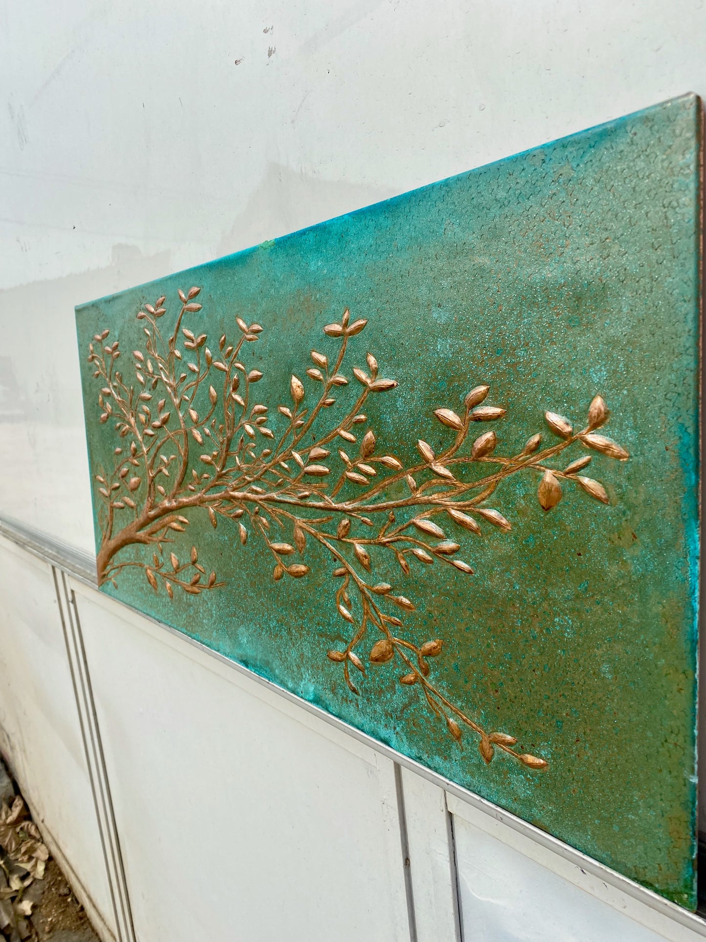 Green Verdigris Copper Tree Branches Backsplash