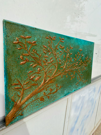Green Verdigris Copper Tree Branches Backsplash