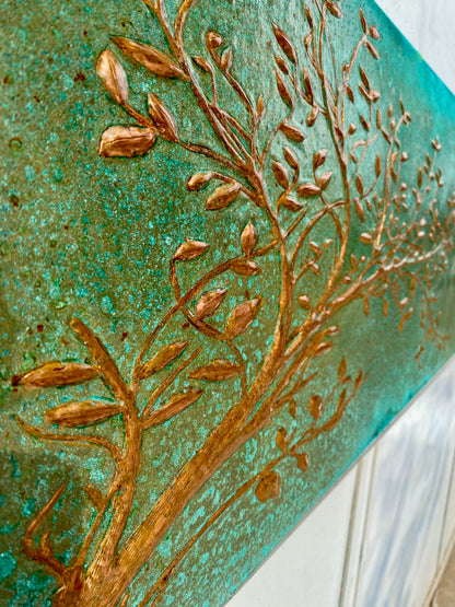 Green Verdigris Copper Tree Branches Backsplash
