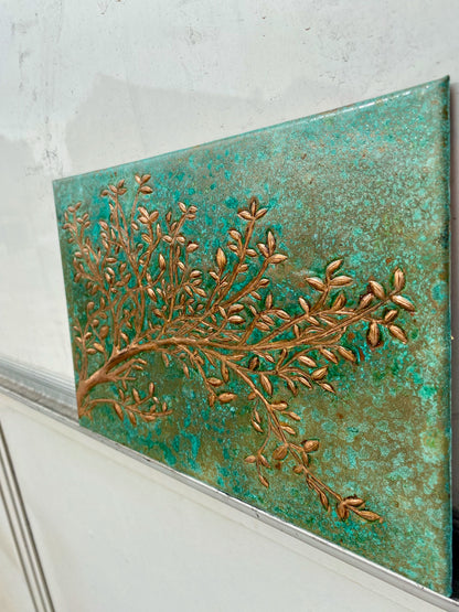 Green Verdigris Copper Tree Branches Backsplash