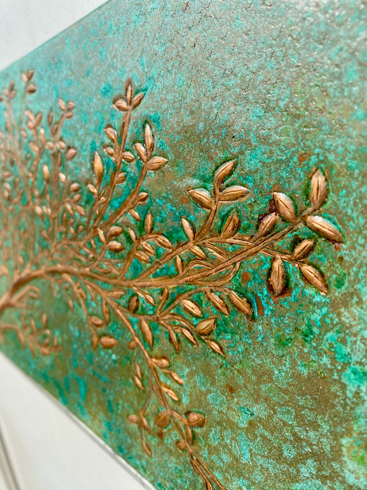 Green Verdigris Copper Tree Branches Backsplash